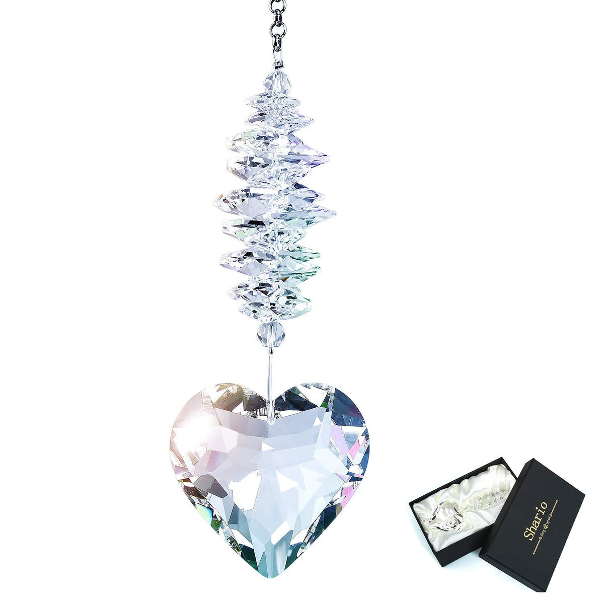 Shario 45mm Clear Glass Heart Crystal Ball Prism Pendant, Suncatcher for Windows, Outdoor Garden Hanging Décor, Gifts for Women, Mom