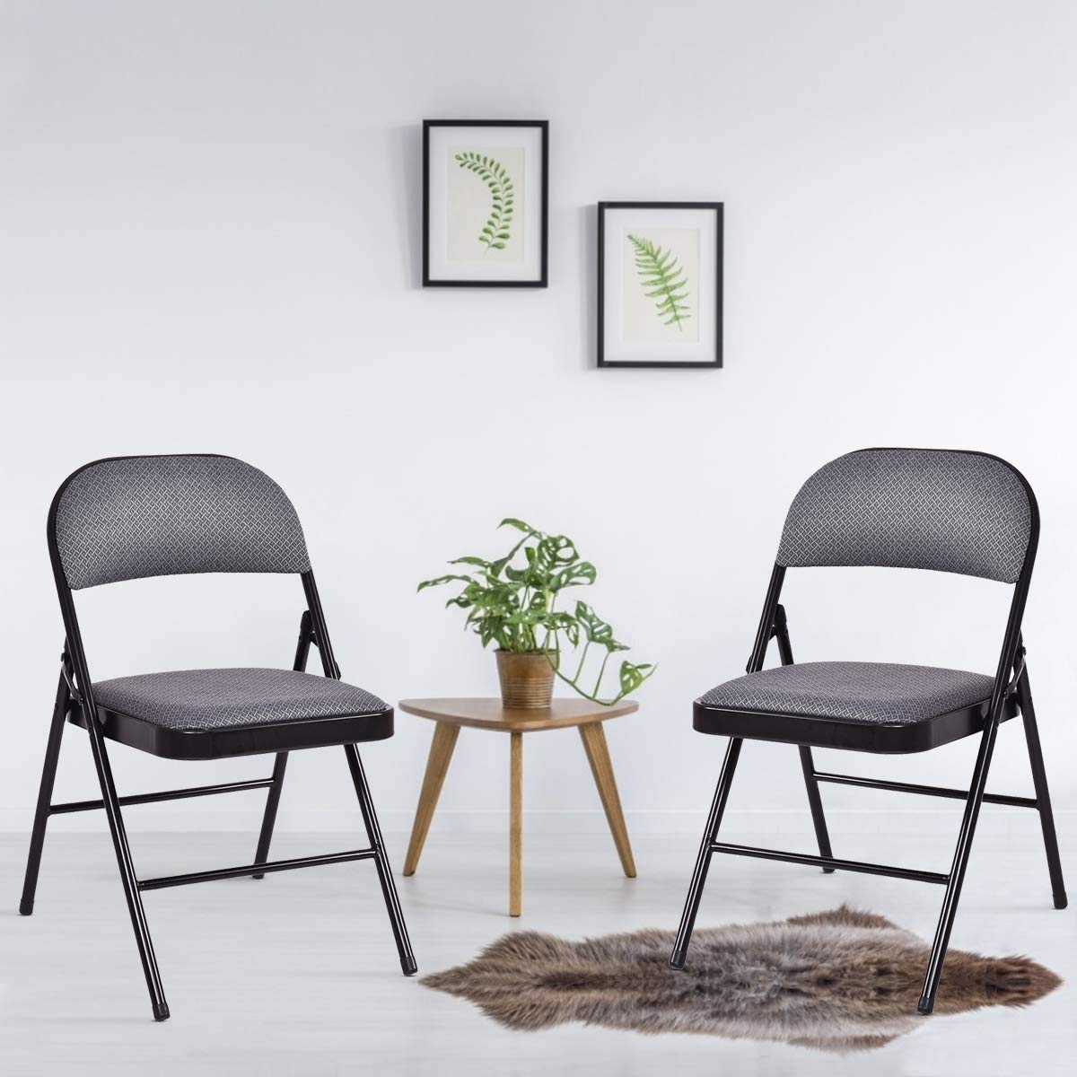 Giantex ReunionG 4 PCS Folding Chair, 4-Pack Portable Chairs with Upholstered Padded Seat and Back, Metal Frame Home Office Chairs (4 PCS)