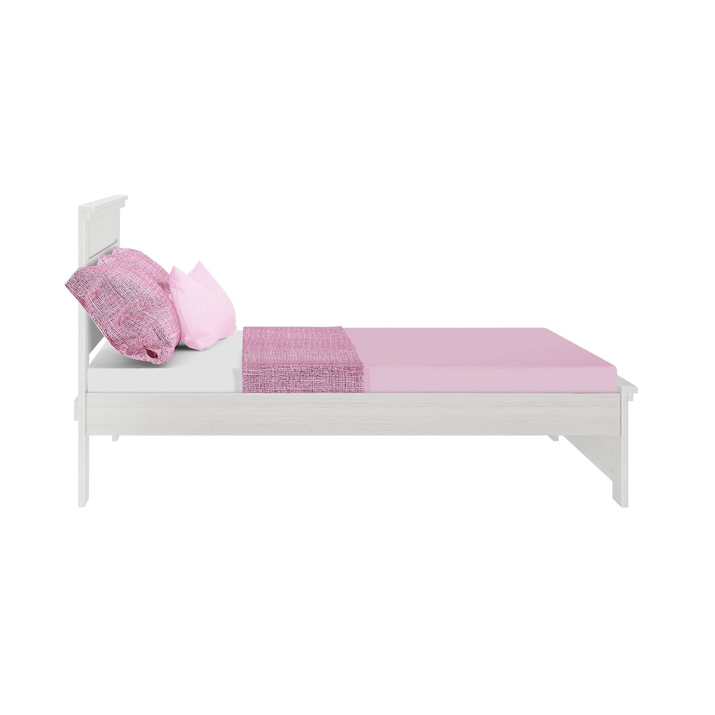 Max & Lily Modern Farmhouse Platform Bed with Panel Headboard, Full, White Wash
