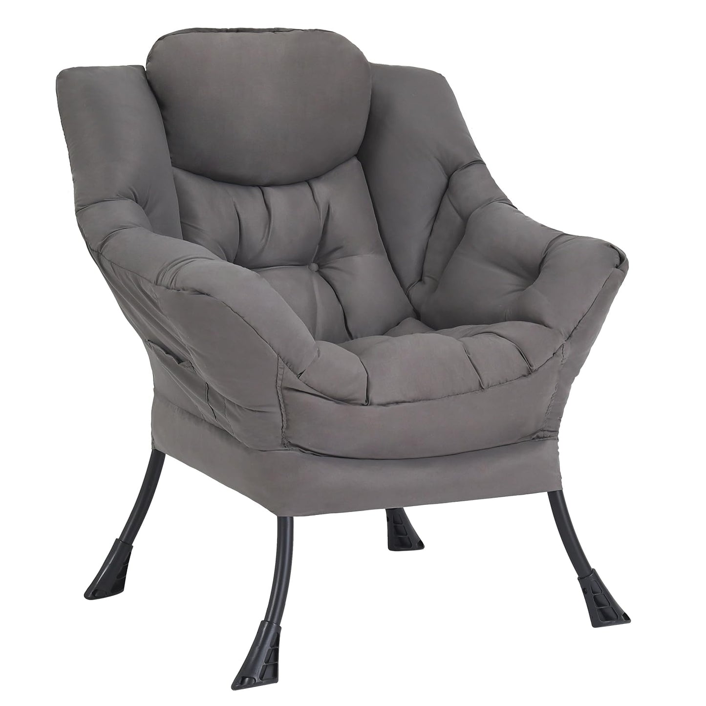 Welnow Dark Grey Single Lazy Chair for Living Room, Modern Reading Accent Chair with Armrests and a Side Pocket, Leisure Lazy Sofa Chair for Small Space, Bedroom, Dorm