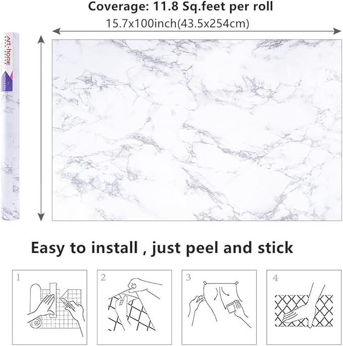 Arthome White Marble Contact Paper