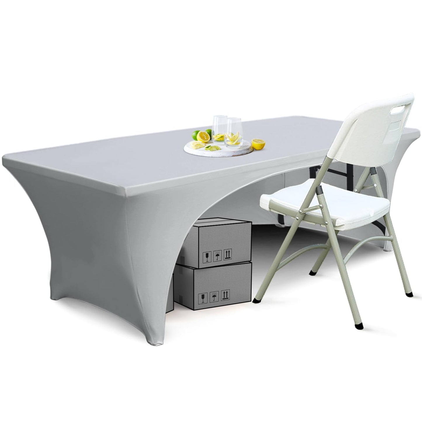 ABCCANOPY 6 ft Spandex Table Cover Open Back Fitted Tablecloth Stretch Washable Tablecover Table Topper for Rectangle Tables Gray