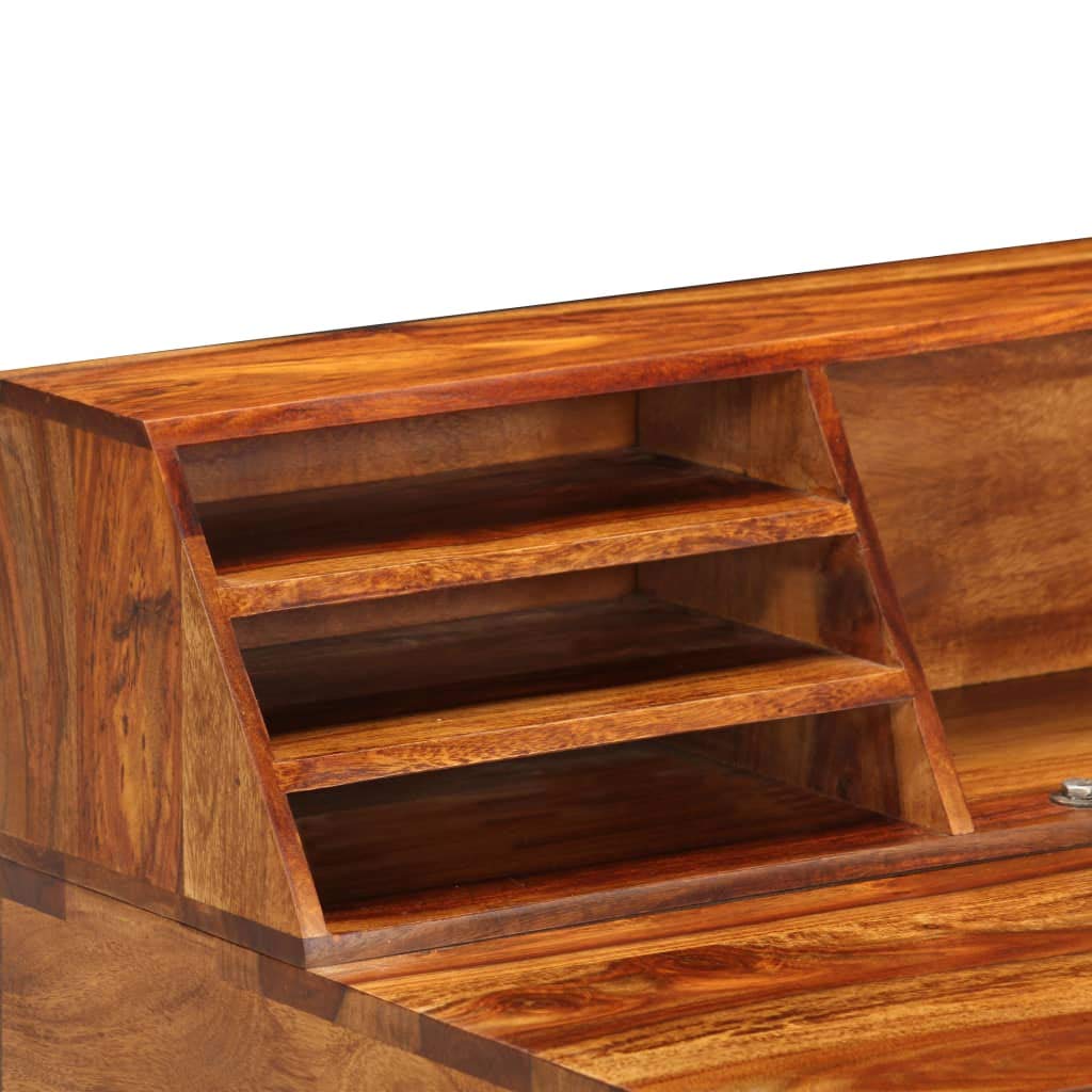 KHNLGFR Solid Acacia Wood Desk with 2 Drawers, Bookshelves and Keyboard Shelf, 43.3"x19.7"x37" Writing Computer Desk with Steel Legs for Home Office