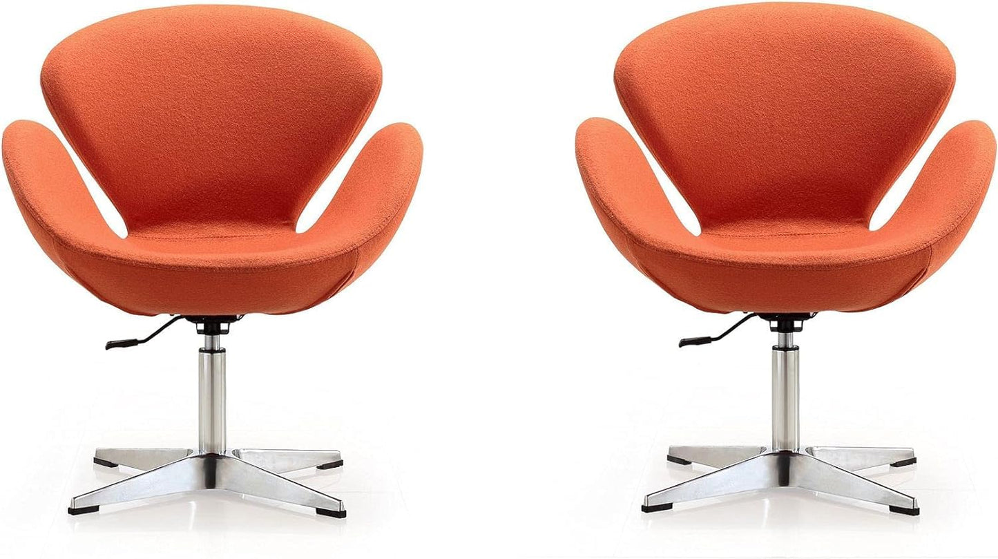 Manhattan Comfort Raspberry Mid Century Modern Retro Look Living Room Swivel Chair, 28.7", Set of 2, Orange