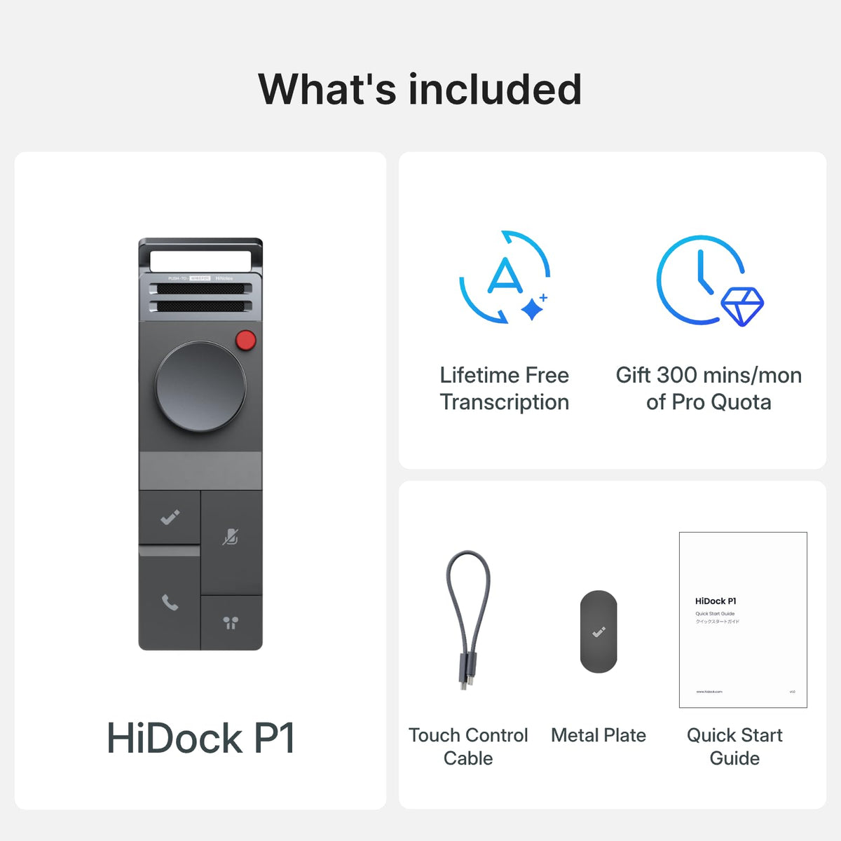 HiDock P1 AI Voice Recorder: Smart Voice Recorder Work with Bluetooth Earbuds Portable Digital Recording Device BlueCatch Tech Meeting Transcription Summary Playback HiNotes Control 64GB(Space Gray)
