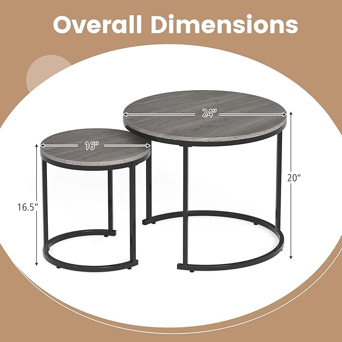 Giantex Nesting Coffee Table Set of 2, Round Stacking Side Tables