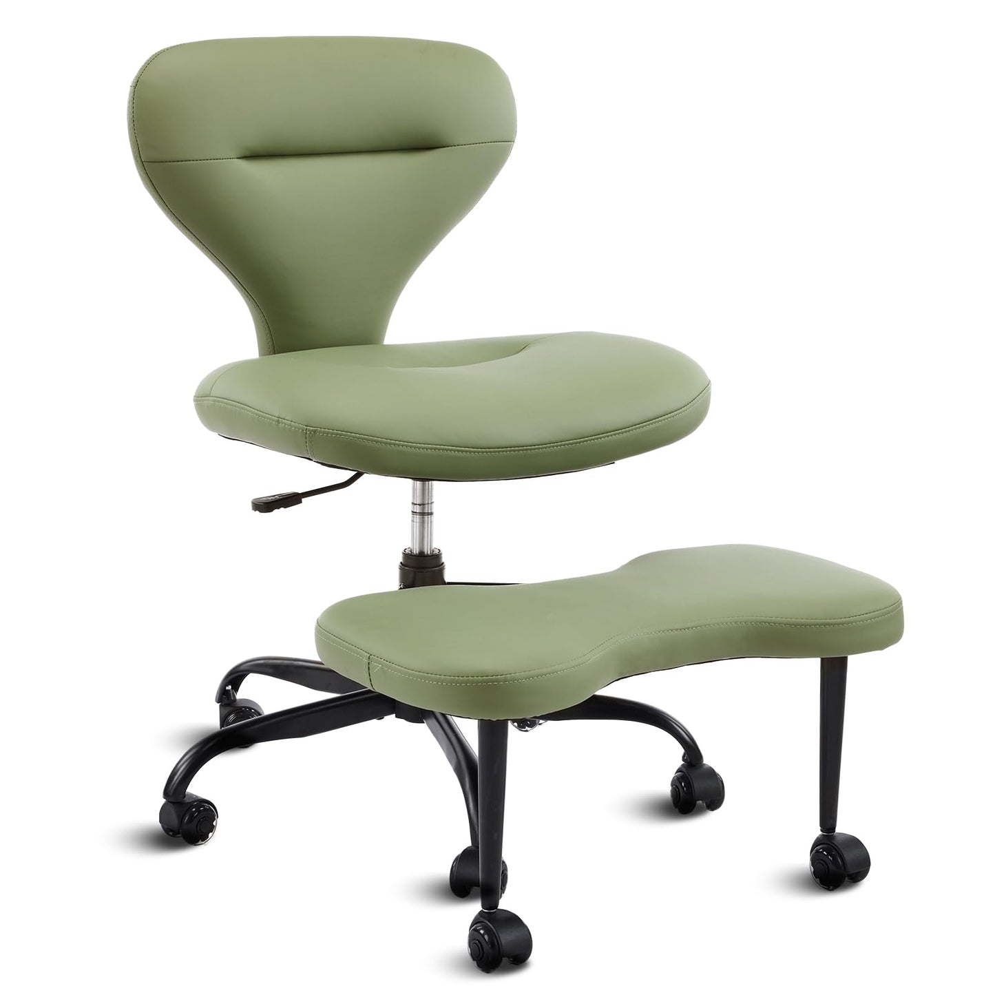 YFO Ergonomic Cross Legged Office Chair and ADHD Meditation Chair with Silent Wheels for Home Office Desk Chair and Yoga, Wider Backrest Support and Storage Pockets Design, PU Leather, Green
