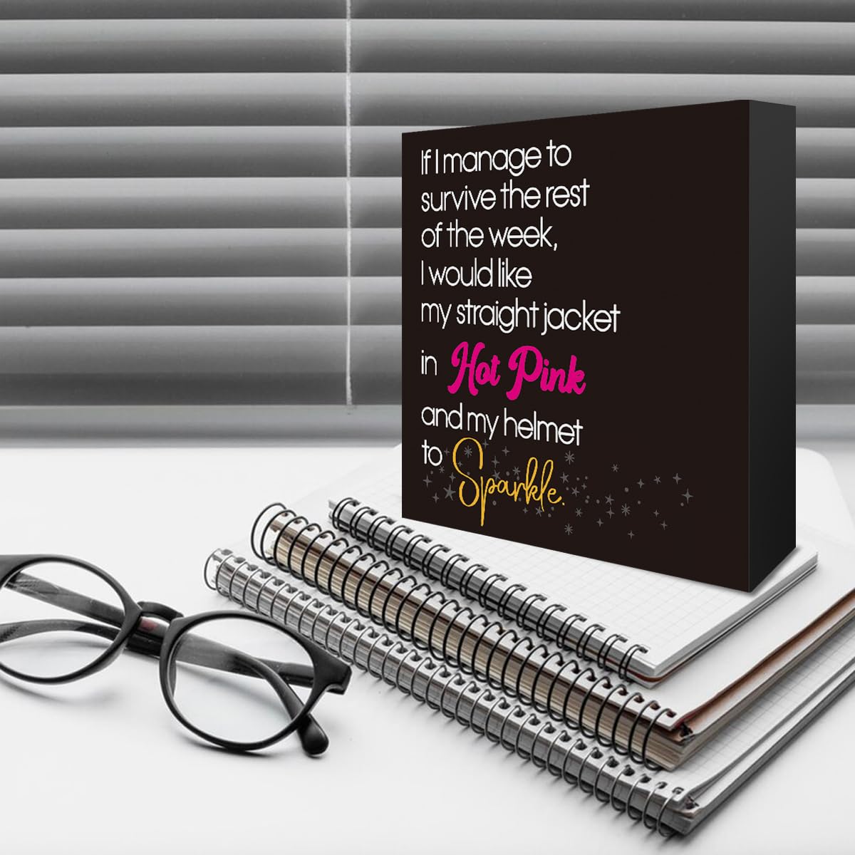 Funny Office Decor If I Manage To Survive The Rest Of The Week Wooden Box Sign Home Office Desk Decor for Men Women, Office Shelf Cubicle Table Wall Decor Coworker HR Gifts for Boss