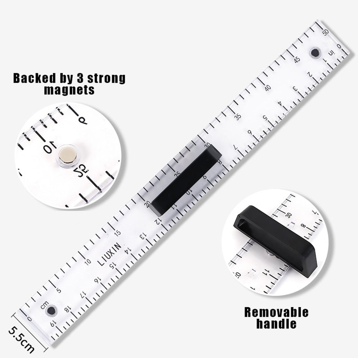 Magnetic Geometry Tool, Protractor, Triangle Rulers Easy Attachment Blackboard Measurement Kit, Teacher Board Protractor Multi-Purpose Kit Large (Transparent-4pc)