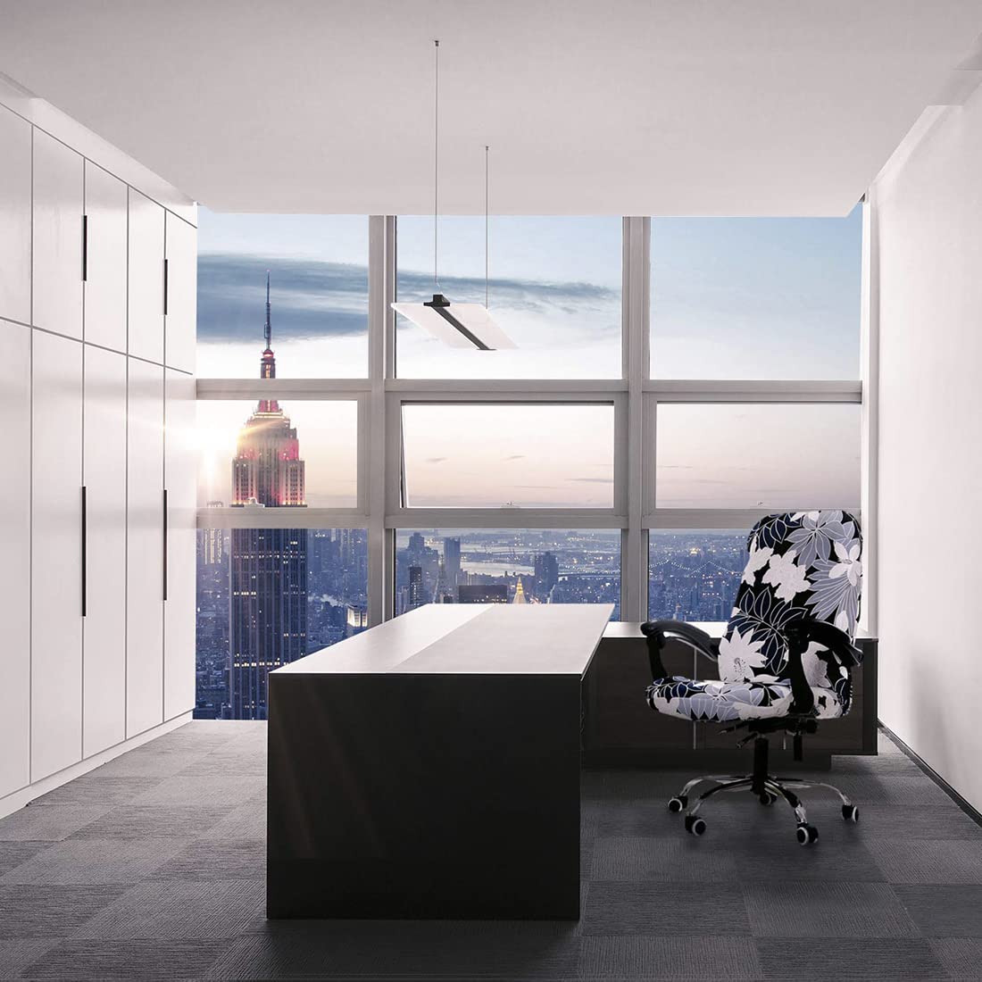 Deisy Dee Computer Office Chair Covers for Stretch Universal Rotating Chair Desk Chairs ONLY Chair Covers (White Flower, Medium)
