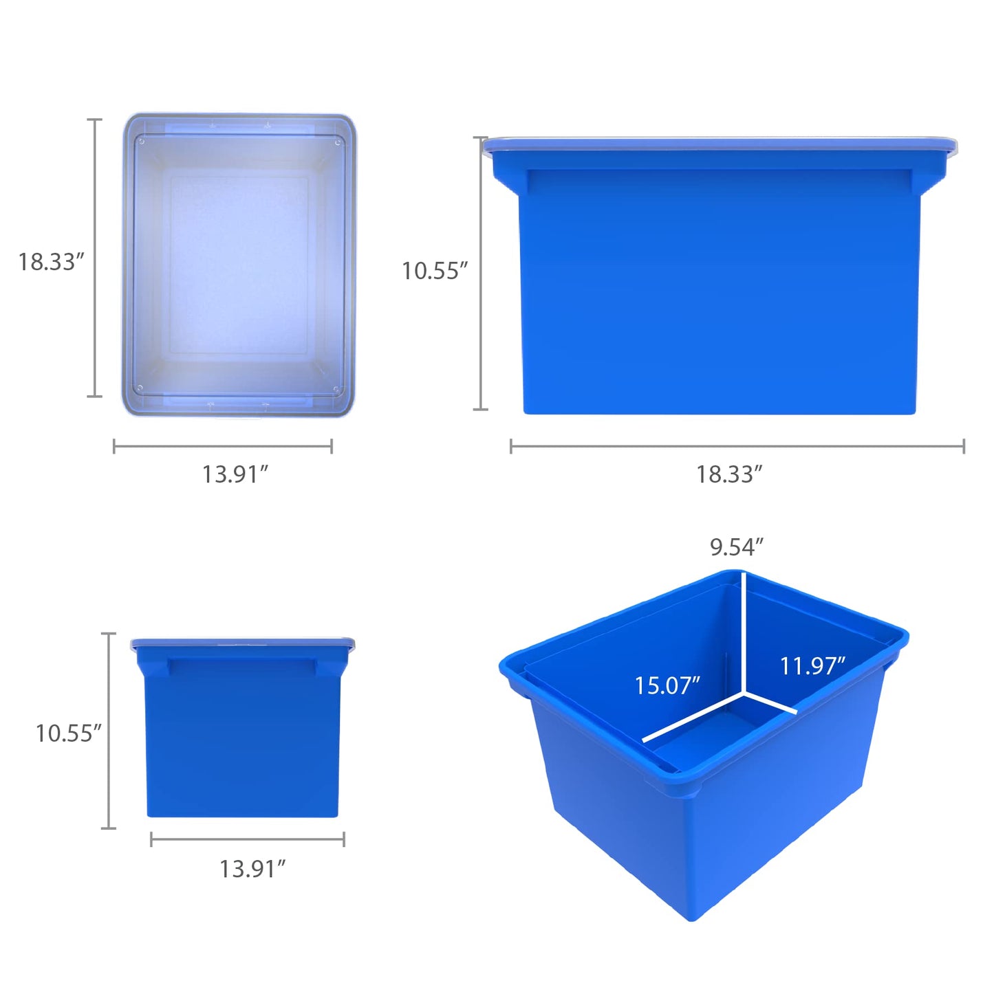 Storex Storage File Tote with Molded Handles, Blue/Clear, 4-Pack (61542B04C)