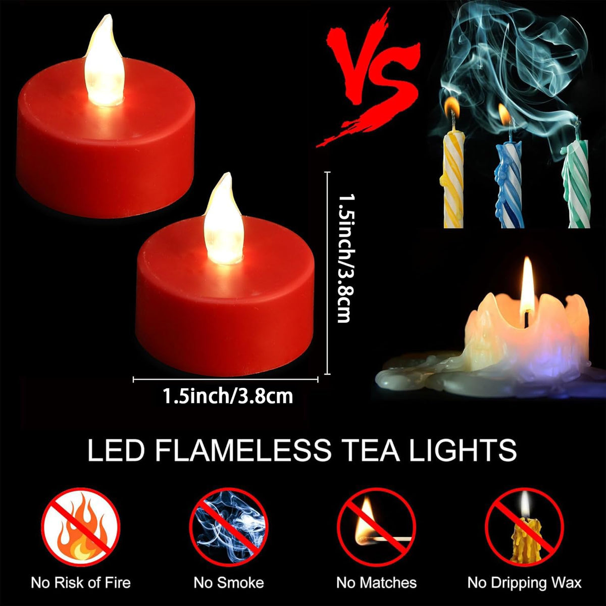 Hanzim LED Tea Lights Candles- 50PACK Red Flameless Candles Realistic and Bright Flickering Long Lasting 200Hours for Holiday Celebration,Party, Home Decoration,Battery Operated