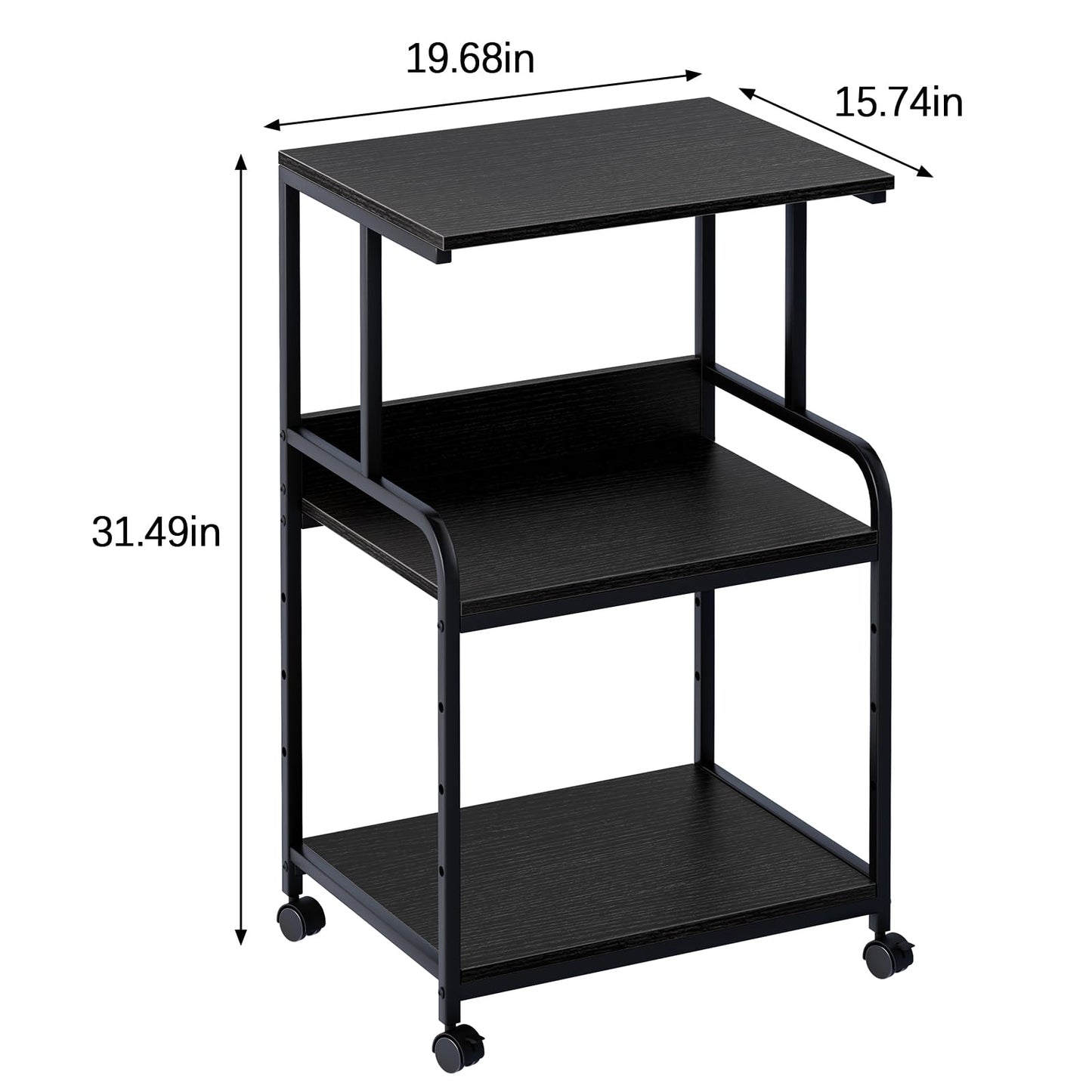 Arbuxzuy Printer Stand with Storage Shelf,3 Tier Printer Cart with Wheels,Mobile Printer Table for Home Office,Stands for Heat Press Scanner Fax,Industrial Style (Black)