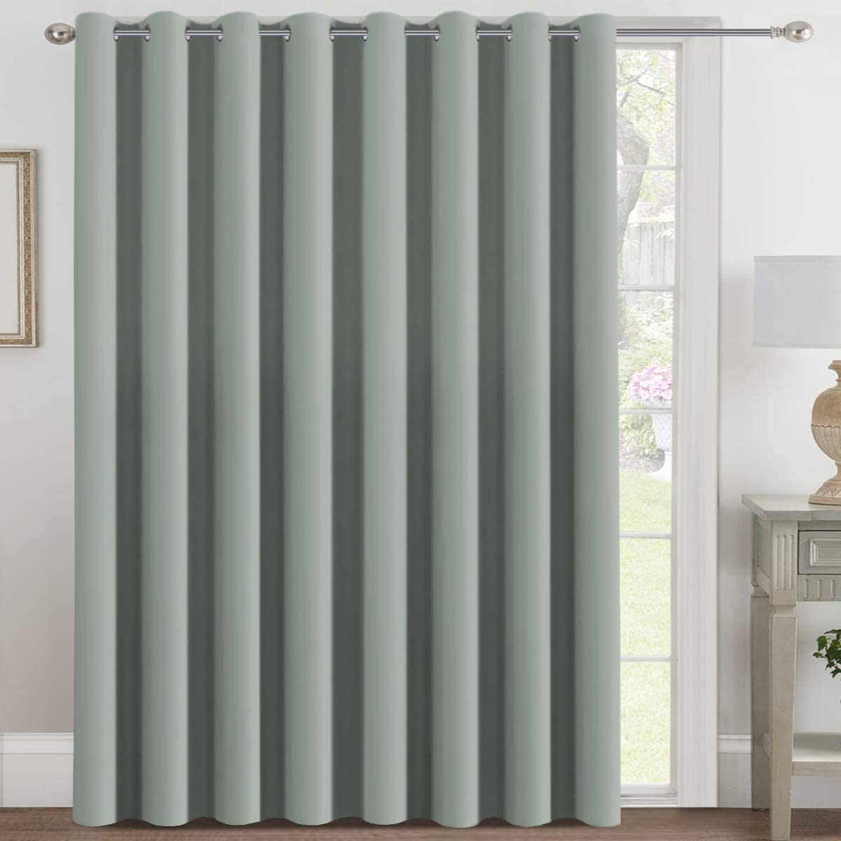 H.VERSAILTEX Blackout Patio Curtains 100 x 96 Inches for Sliding Door Extral Wide Blackout Curtain Panels Thermal Insulated Room Divider - Grommet Top, 8' Tall by 8.5' Wide - Light Sage