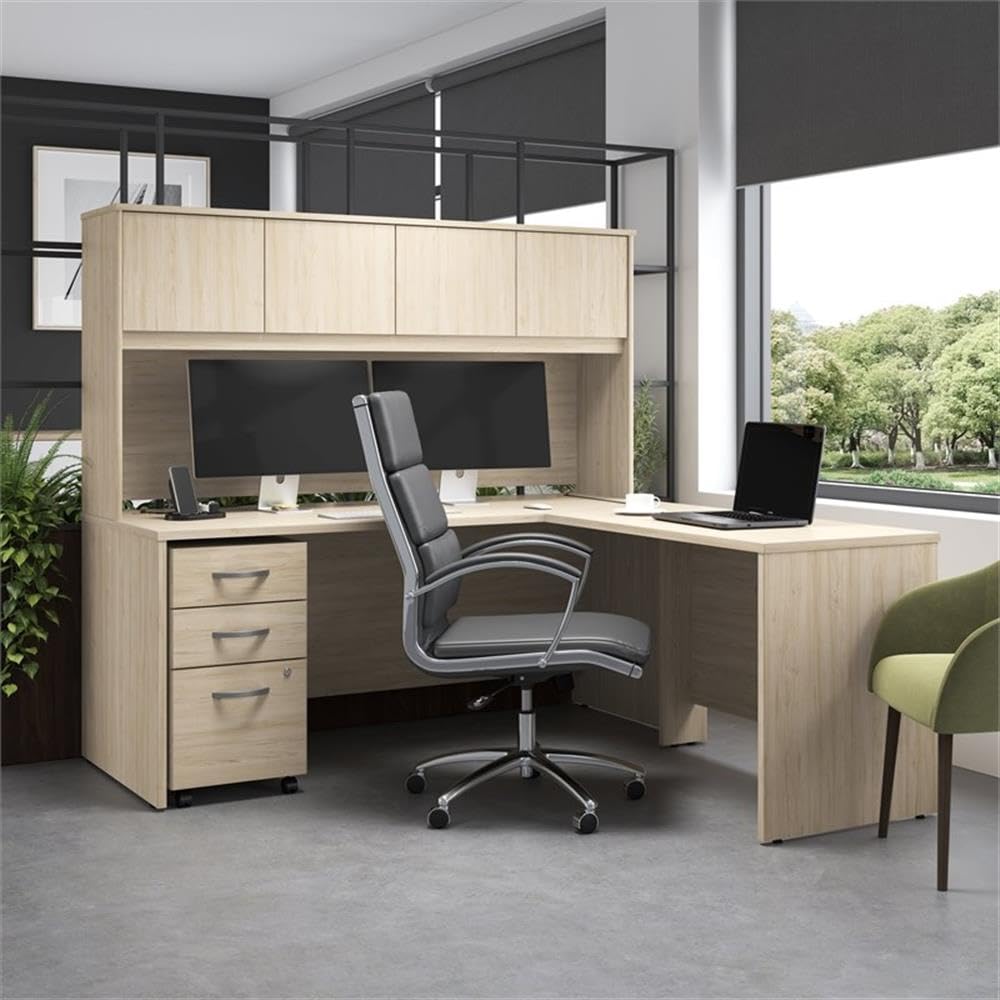 Bush Business Furniture Series C Collection 60W x 43D Right Hand L-Bow Desk Shell in Hansen Cherry, Large Office Workstation for Professional Workspace