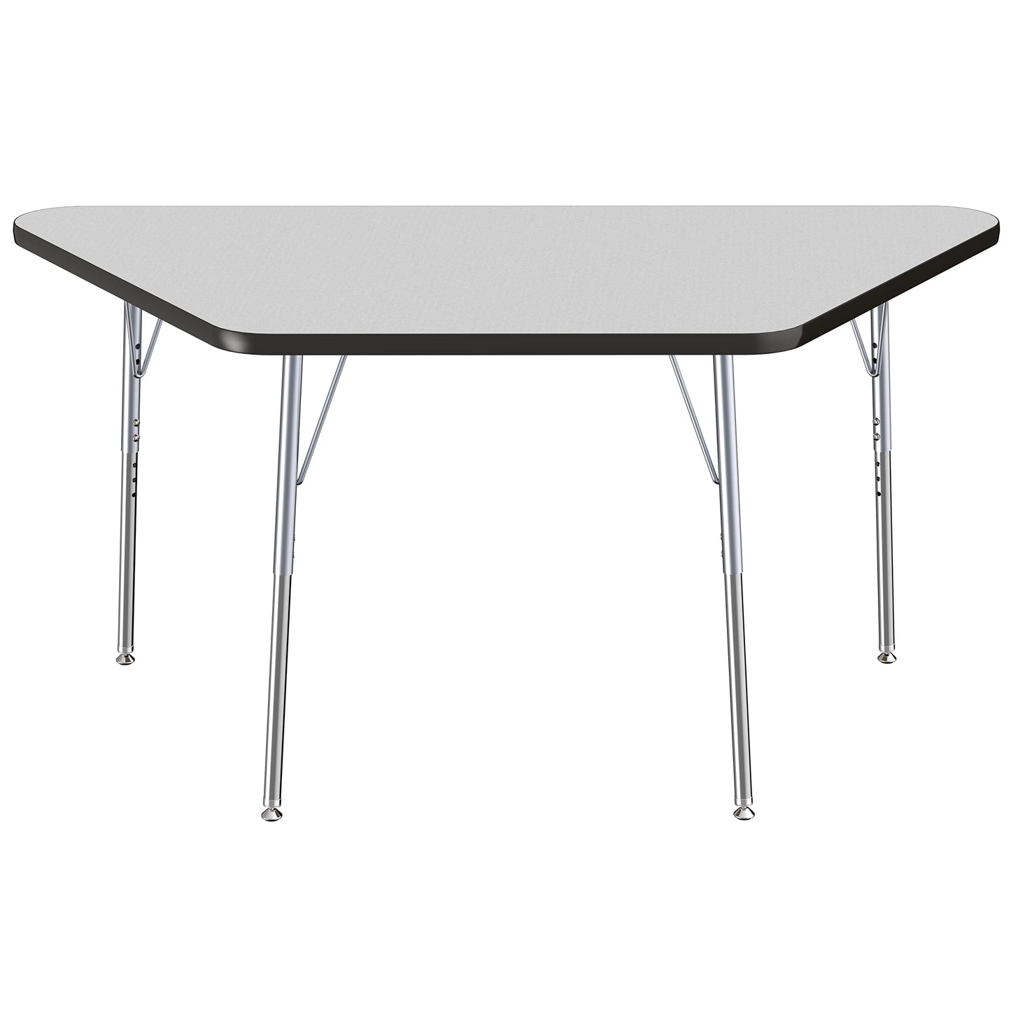 FDP Trapezoid Activity School and Office Table (30 x 60 inch), Standard Legs with Swivel Glides, Adjustable Height 19-30 inches - Gray Top, Black Edge, Silver Legs