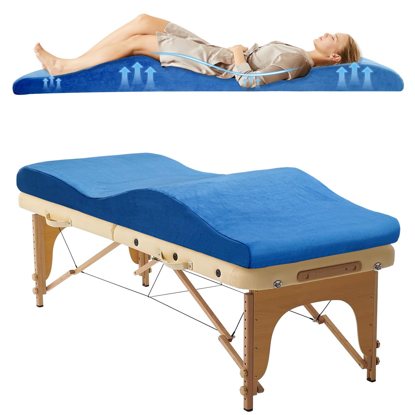 JEINPING Curved Lash Bed Topper High Density Foam Curved Massage Mattress Non-Slip Lash Bed Cushion Velvet Ergonomic Lash Table Pad with Removable Cover for Beauty Salon 23.6in/70in, Blue