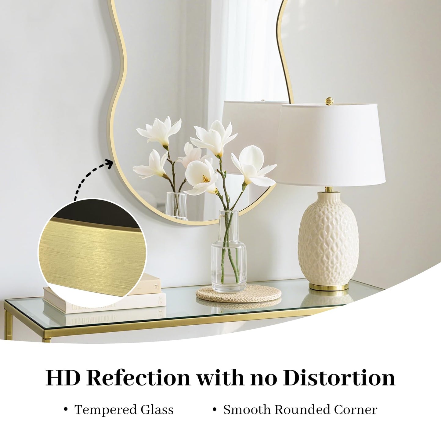 HOMECOOKIN 36" H x 20" W Irregular Wall Mirror, Asymmetrical Decorative Mirror with Gold Aluminum Frame, Wavy Abstract Gold Mirror, for Living Room, Bedroom, Bathroom, Entryway, Cloakroom
