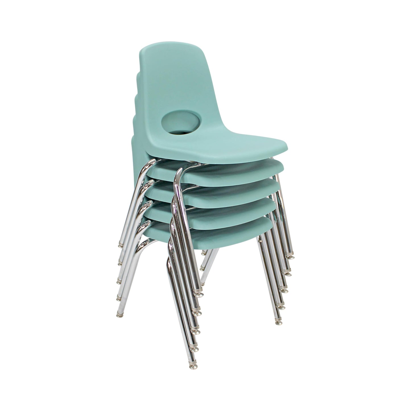 FDP 18" School Stack Chair, Stacking Student Seat with Chromed Steel Legs and Nylon Swivel Glides For In-Home Learning, Classroom or Office - Seafoam (5-Pack), 10371-SF