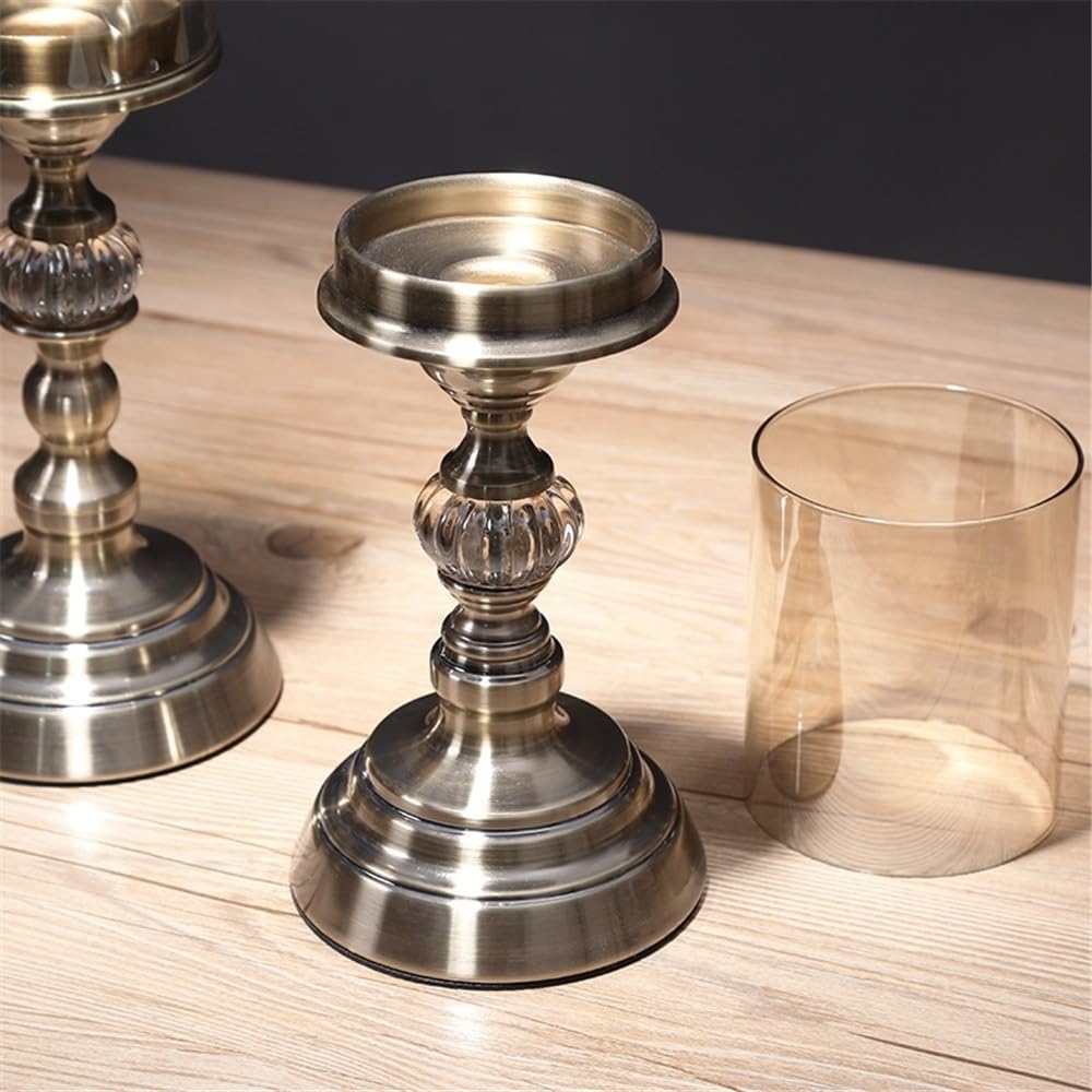 cfycfy987 Candelabra 2 Pcs Retro Metal Glass Candle Holder Luxury Dining Table Decoration Candlestick Candle Sticks Holder