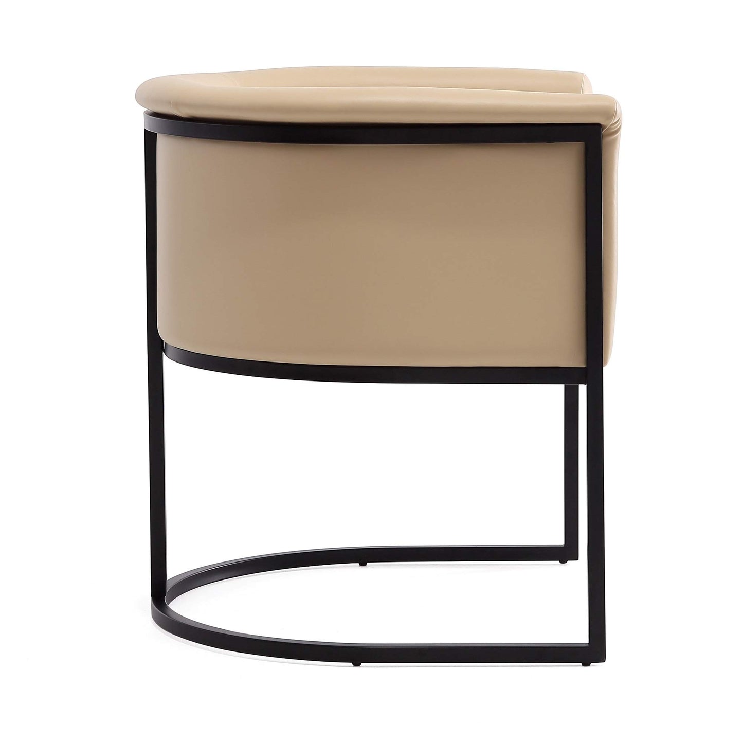 Manhattan Comfort Bali Faux Leather Dining Chair, Modern Art Deco Design with Sculptural Silhouette, Metal Frame, Padded Cushions, Fully Assembled Accent Armchair, Set of 1, Tan