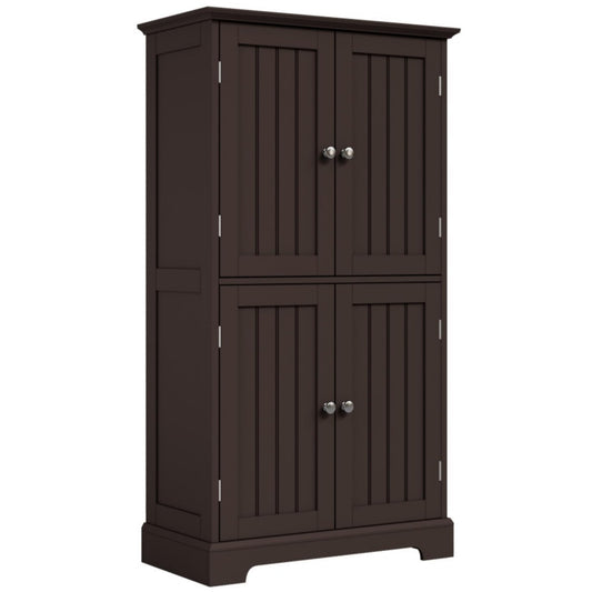 ChooChoo Bathroom Floor Cabinet, Modern Bathroom Storage Cabinet with 4 Doors and Adjustable Shelves, Freestanding Cupboard for Living Room, Espresso