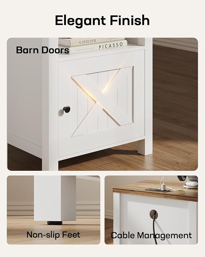 Marsail Farmhouse Nightstand, Wood Bedside Table