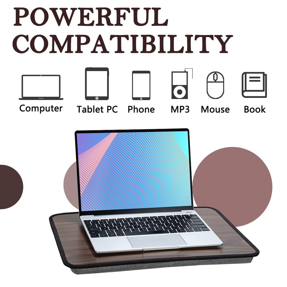 Portable Laptop Desk Fits Up to 16“ Laptops, Built-in Cushion,Lap Stand for Bed & Couch & Carpet, Great for Home & Office,Lap Desk with Cushion (Brown, Medium)