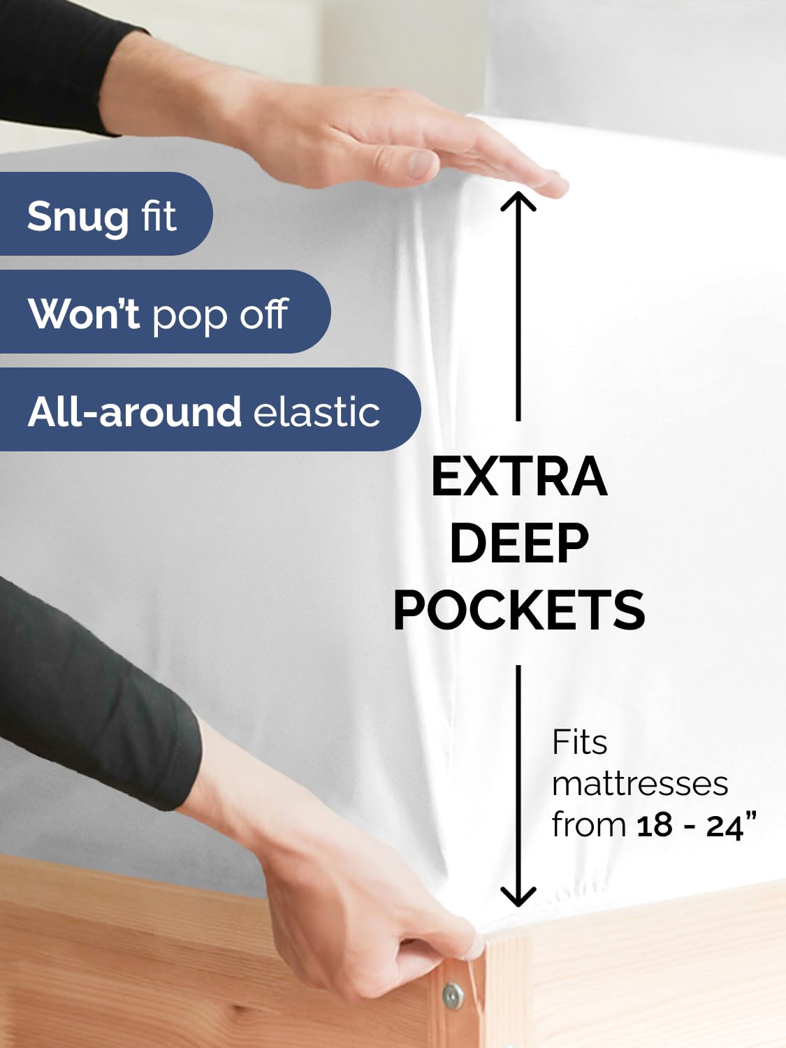 Extra Deep Queen Sheet Set - 4 Piece Breathable & Cooling Bed Sheets - Easily Fits 18 to 24 inch Mattress - Ultra Soft, Wrinkle & Fade Free w/ Extra Deep Pockets - Comfy Hotel Luxury Bedding - White