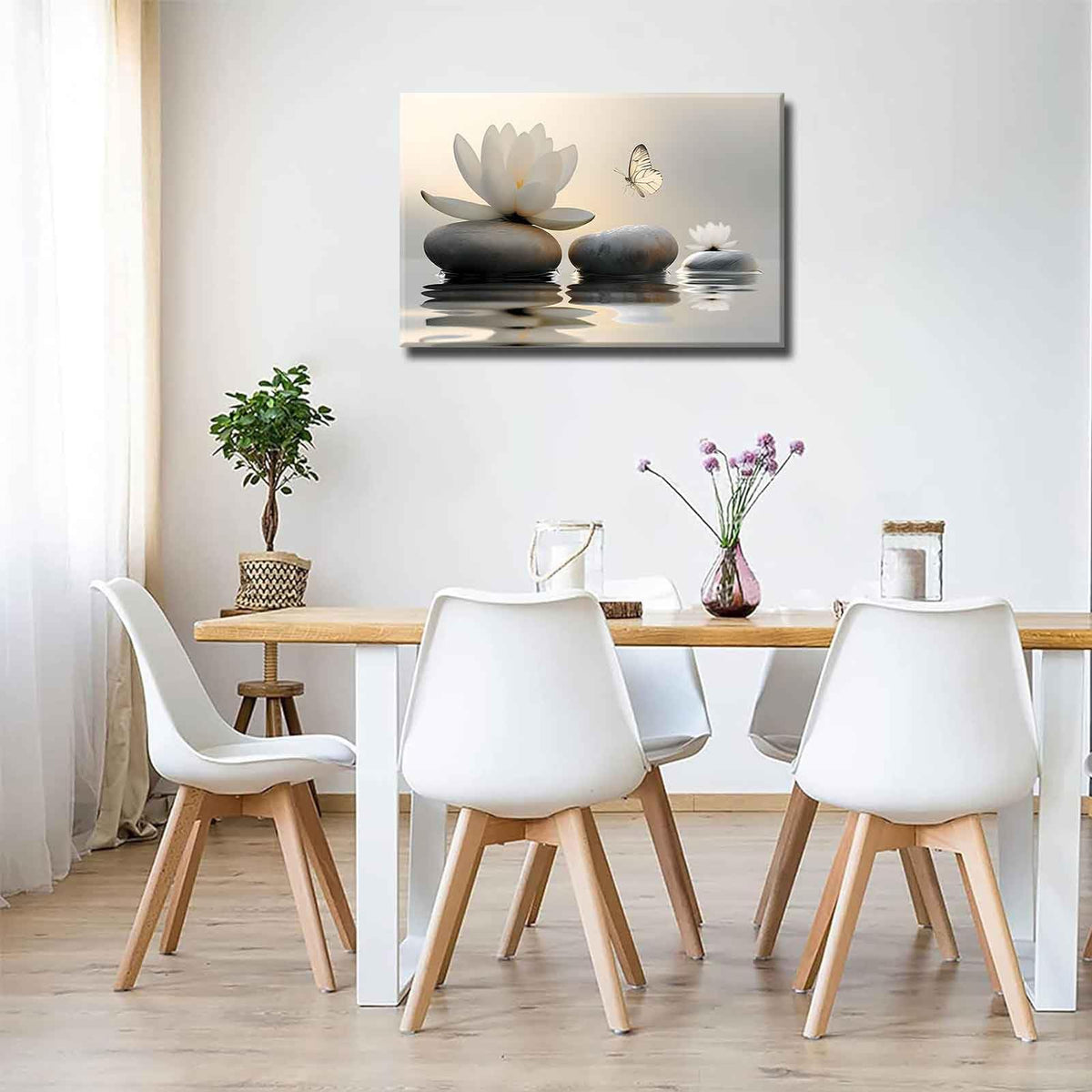 Zen White Lotus Canvas Wall Art Bathroom Decor Painting Pictures Living Room Meditation Spa Posters Prints for Modern Spiritual Yoga Bedroom Decoration Ready to Hang