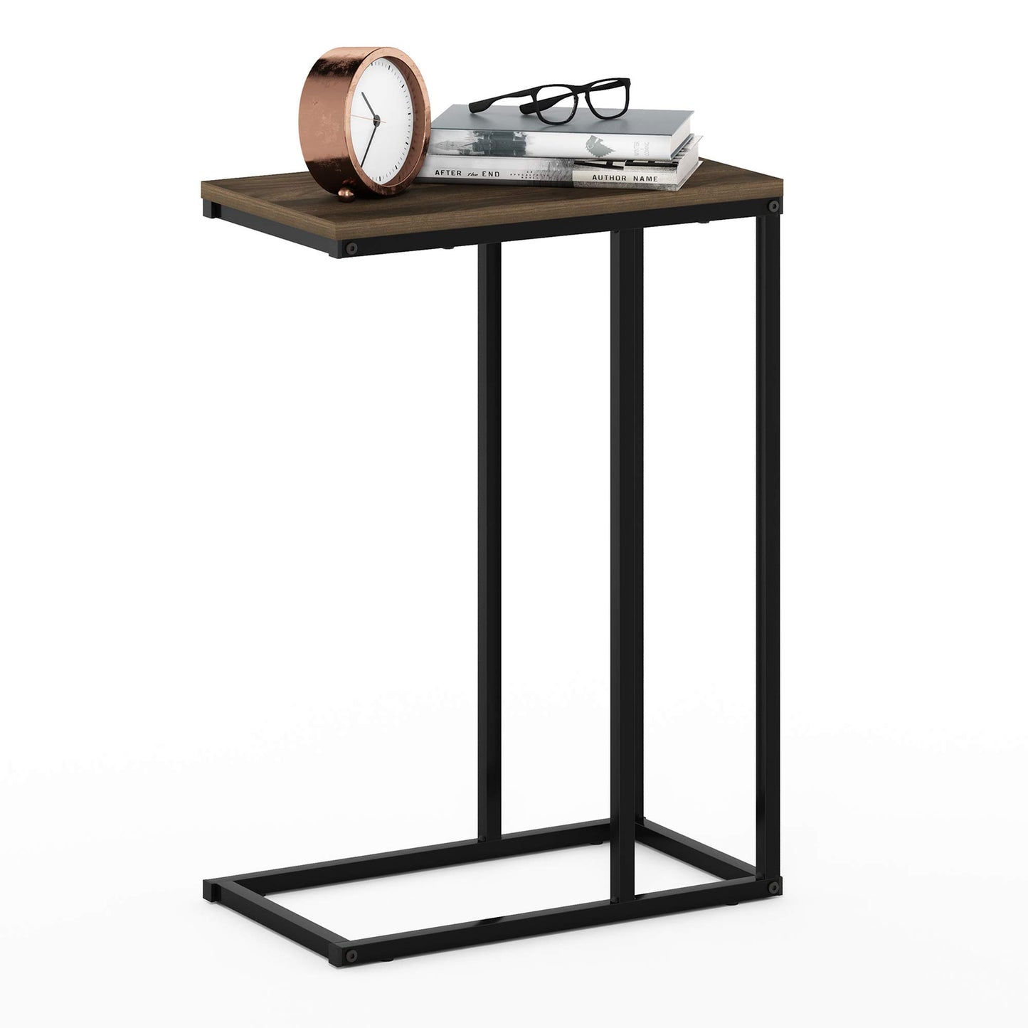 Furinno Camnus Modern Living C Shaped Sofa Side Table, 9.8 in x 17.9 in x 25 in, Columbia Walnut