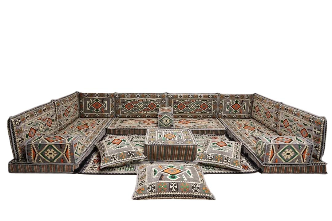 arabicsofa U Shaped Arabic Floor Seating – Handmade Majlis Set– Bohemian Style Sofa