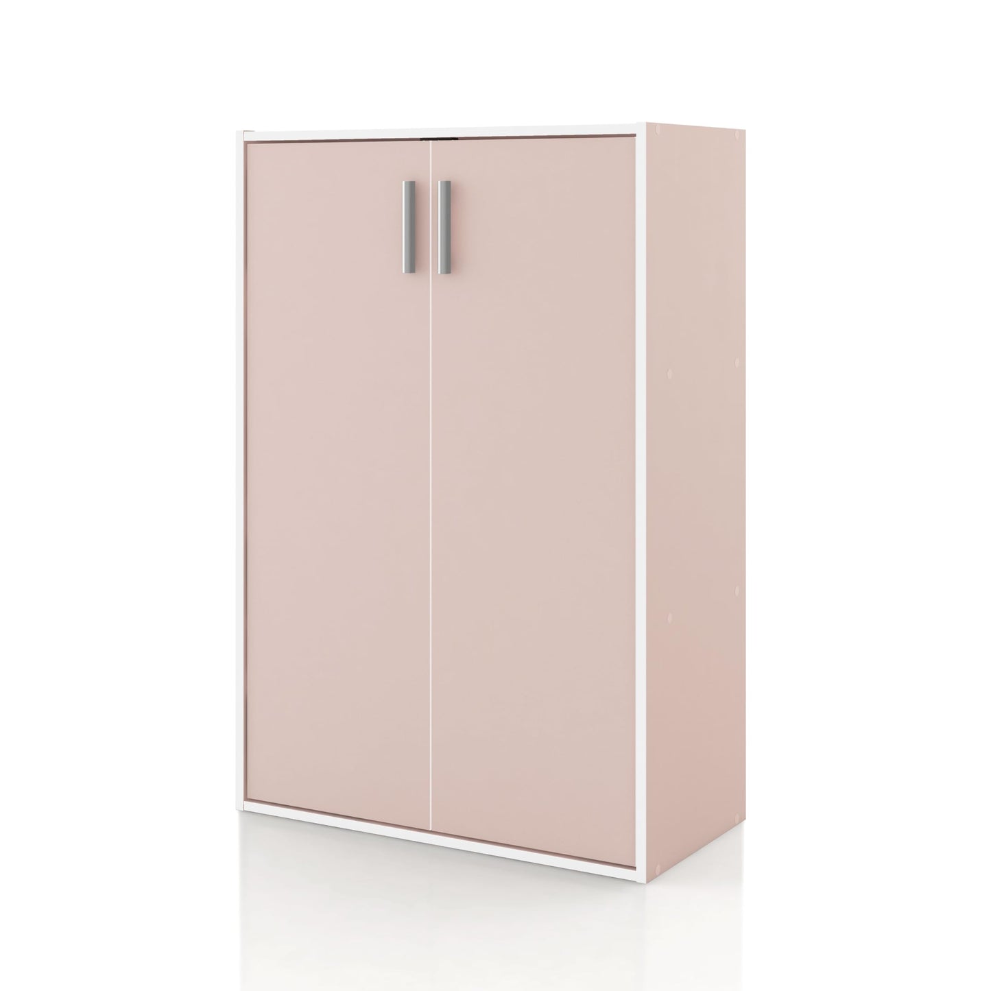 Homes: Inside + Out Apexa 3-Tier Stackable Wood Bookcase with Doors, Cube Storage Organizer Shelves, Small Food Pantry Cabinet, Dorm Teen Room Decor & Bedroom, Home Office, Kitchen, Light Pink