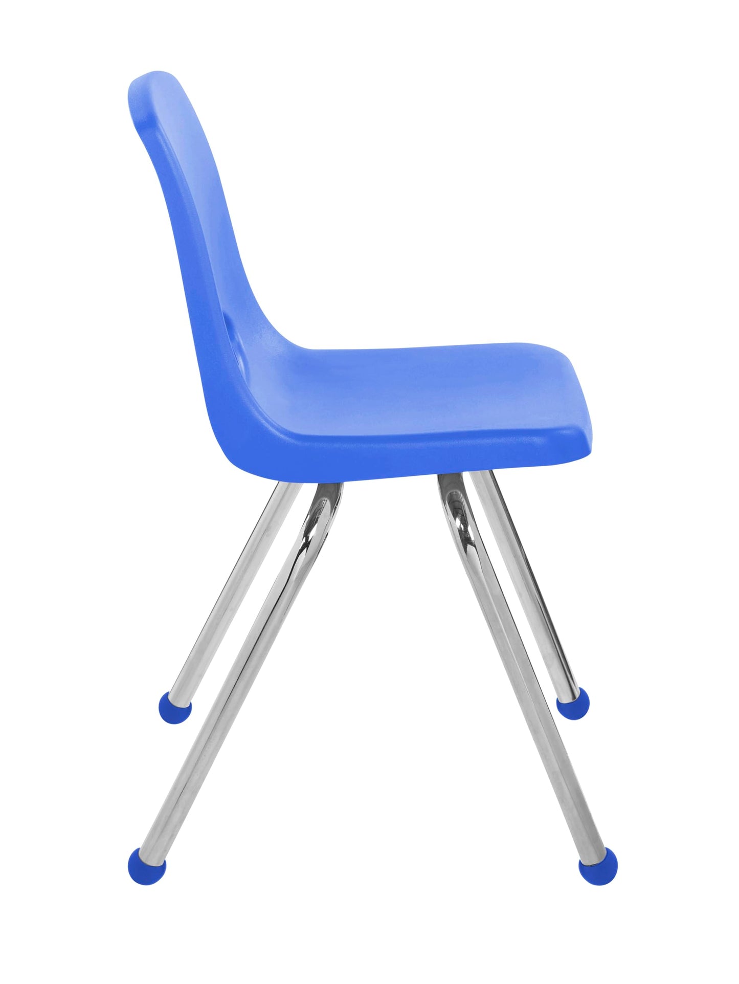 FDP 16" School Stack Chair, Stacking Student Seat with Chromed Steel Legs and Ball Glides For In-Home Learning or Classroom - Blue (4-Pack), 10382-BL
