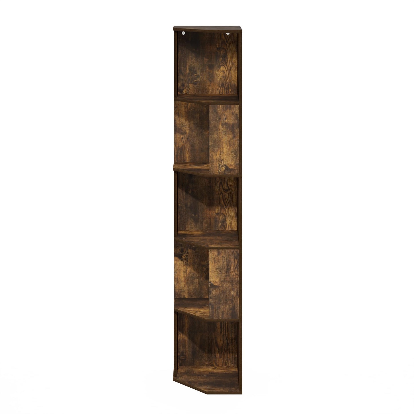 Furinno ECON Corner Shelf, 5-Tier Corner Book Shelf, Standing Storage Shelves, Cube Display Rack, Bookshelf, for Organization and Storage, Living Room, Home Office, Amber Pine