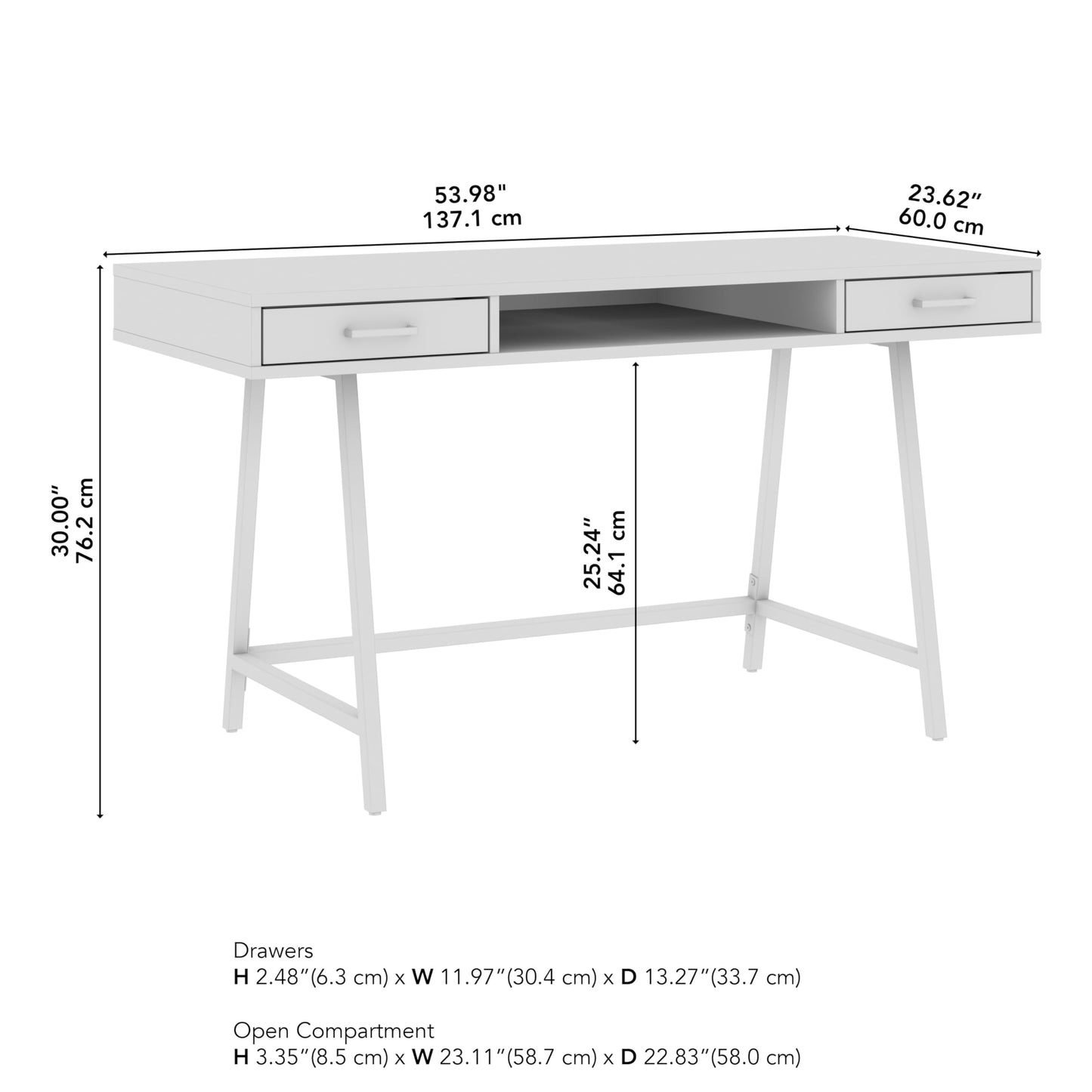 Bush Home Steele 54W Writing Desk with Storage in Dark Gray Hickory | Large Wooden Computer Table for Home Office Workspace