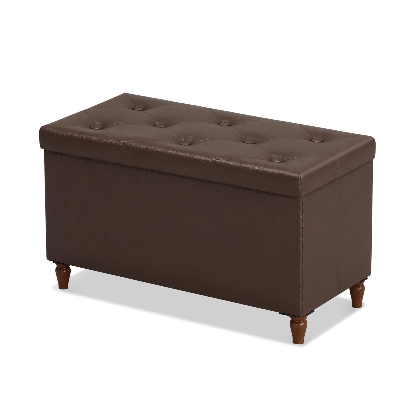 GLAXYFUR 30 Inches Storage Ottoman Bench with Wooden Legs, Faux Leather Folding Ottoman Foot Rest, Storage Bench for Living Room, Hallway & Bedroom, Brown