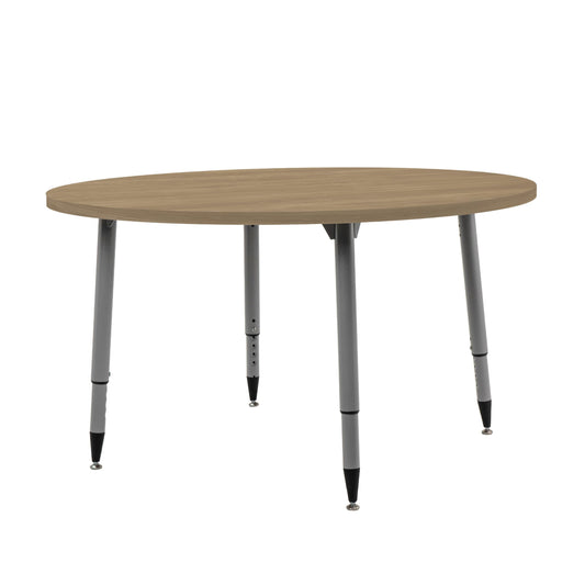 Adapte Commercial Classroom Activity Table - 48" Round Woodgrain, ADA Compliant Tapered Legs with Glides & Casters, Adjustable Height 22-34"; Wheelchair Accessible, School & Office Furniture