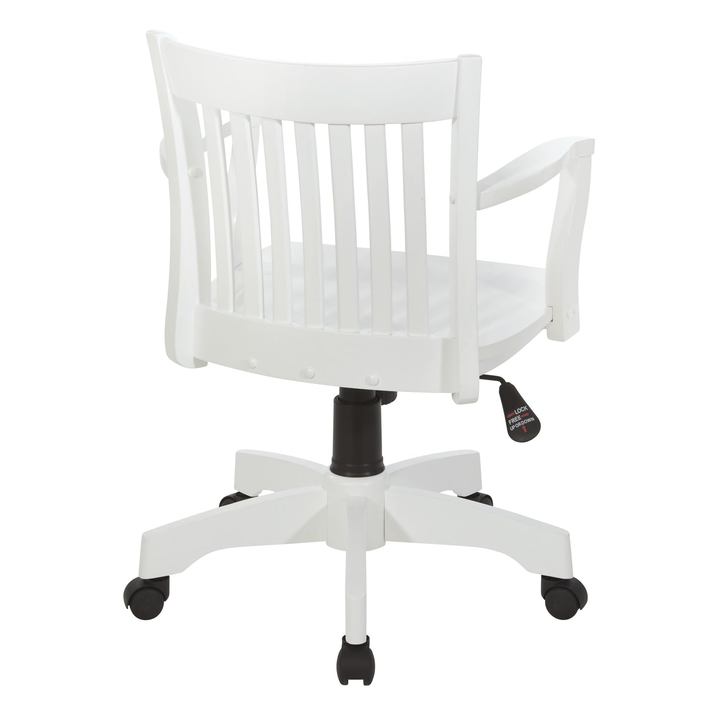 OSP Home Furnishings Deluxe Wood Banker's Home Office Desk Chair with Adjustable Height, Locking Tilt and Heavy Duty Base, White Wood Finish