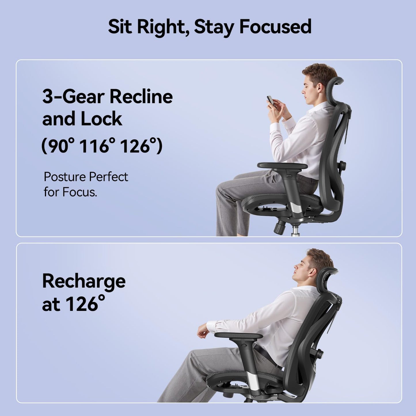SIHOO M57 Ergonomic Mesh Office Chair, High Back Home Desk Chair with 3D Armrests, Lumbar Support and Adjustable Headrest, Comfortable Computer Chair, Big & Tall Office Chair Hold 330 LBS-Ebony