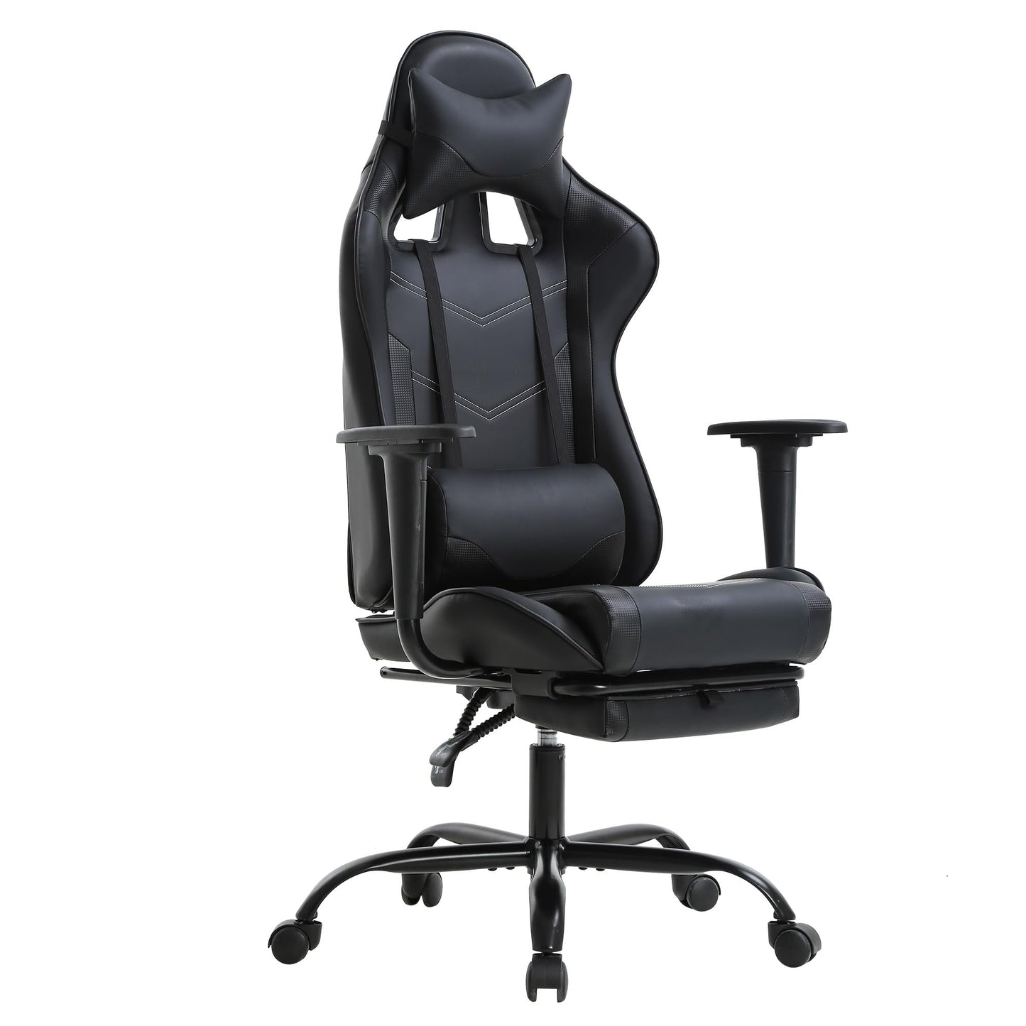 BestOffice | Ergonomic Gaming Chair | Black | Reclining Computer Chair with Lumbar Support, Headrest Pillow, Adjustable Footrests | 360 Swivel with Heavy Duty Wheels | for Home & Office