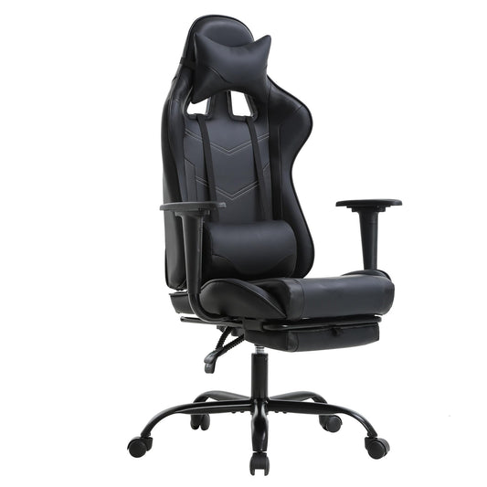BestOffice | Ergonomic Gaming Chair | Black | Reclining Computer Chair with Lumbar Support, Headrest Pillow, Adjustable Footrests | 360 Swivel with Heavy Duty Wheels | for Home & Office