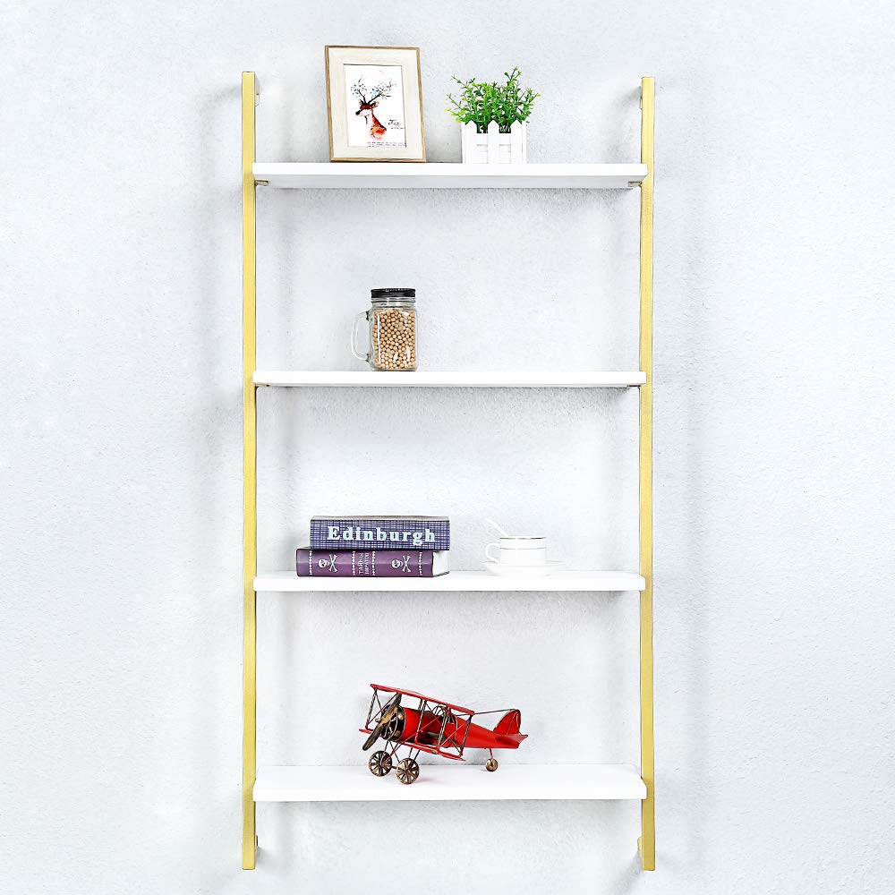 OLDRAINBOW Industrial Metal Wall Shelf,Floating Wood Shelves Wall Mounted,24in Iron Real Wood Book Shelves,4 Tier Bookshelf Shelving