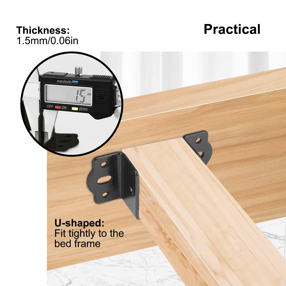 TopHomer 4 Pcs Heavy Duty Bed Rail Fittings Cold Rolled Steel U-Shape Bed Supporters Hardware Thickening Bed Frame Bracket for Headboards, Footboards, Bed Frames(40mm/1.57in)