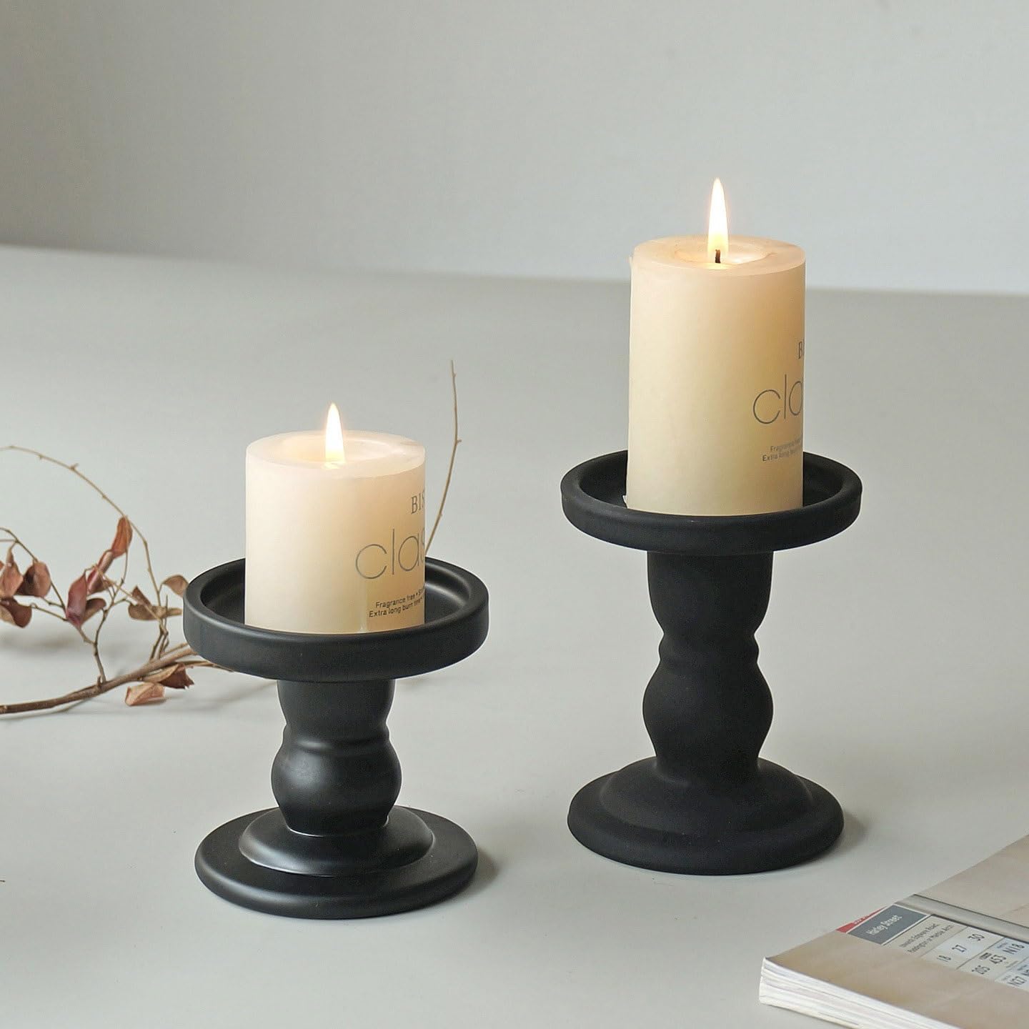 Candlestick Holders Black Candlestick Dining Table Atmosphere Decoration Ornament Candle Holder Candle Holders(Large)