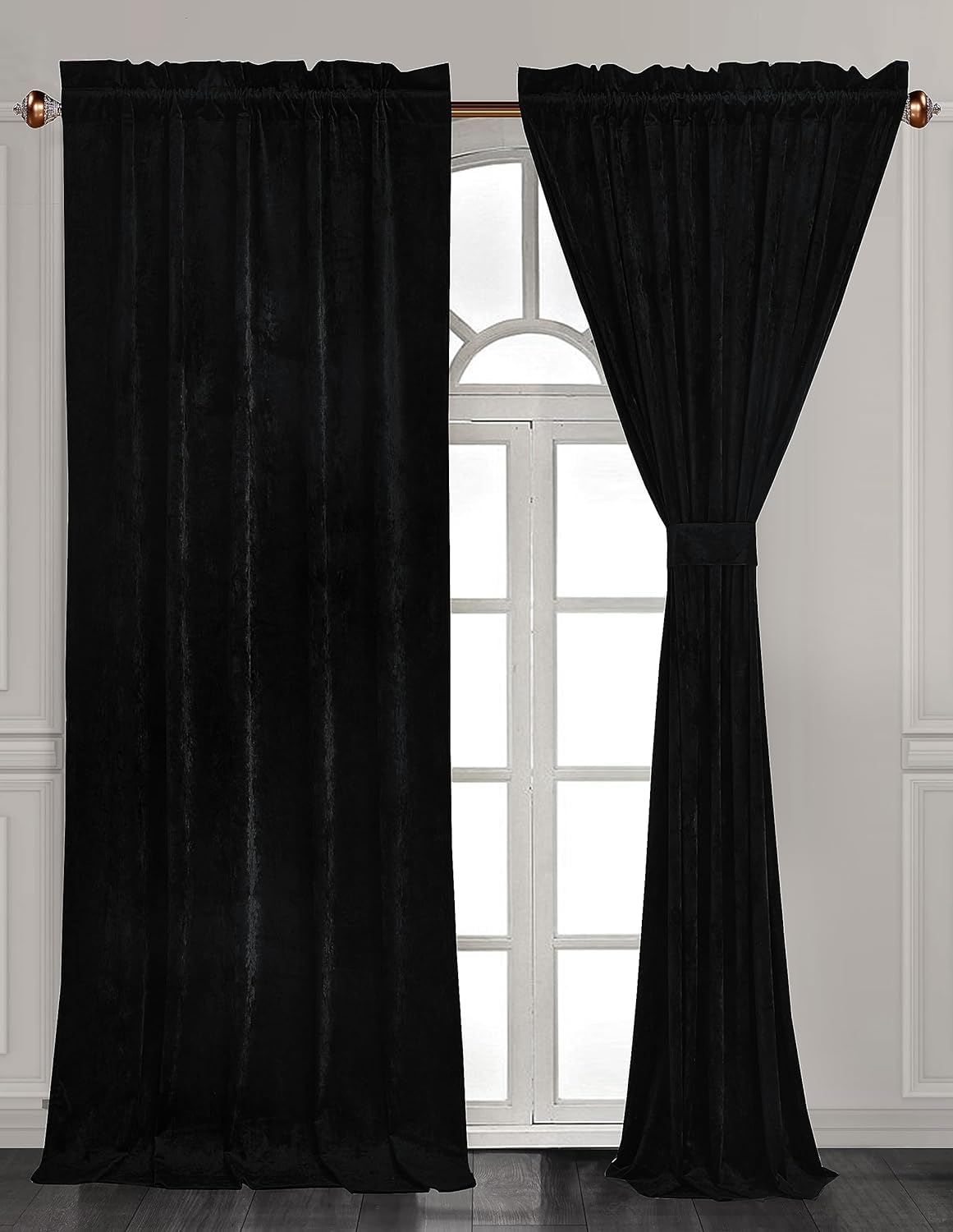 Chezmoi Collection Lux Black Crushed Velvet Curtains 2 Panel Set - 96 inches Long Room Darkening Luxury Distressed Velvet Rod Pocket Window Drapes for Living Room Bedroom 50" W x 96" L