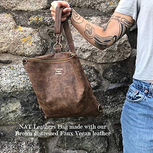 NAT Leathers | Brown Distressed Crazy Horse Oily Faux Vegan Leather PU | 4 Yard