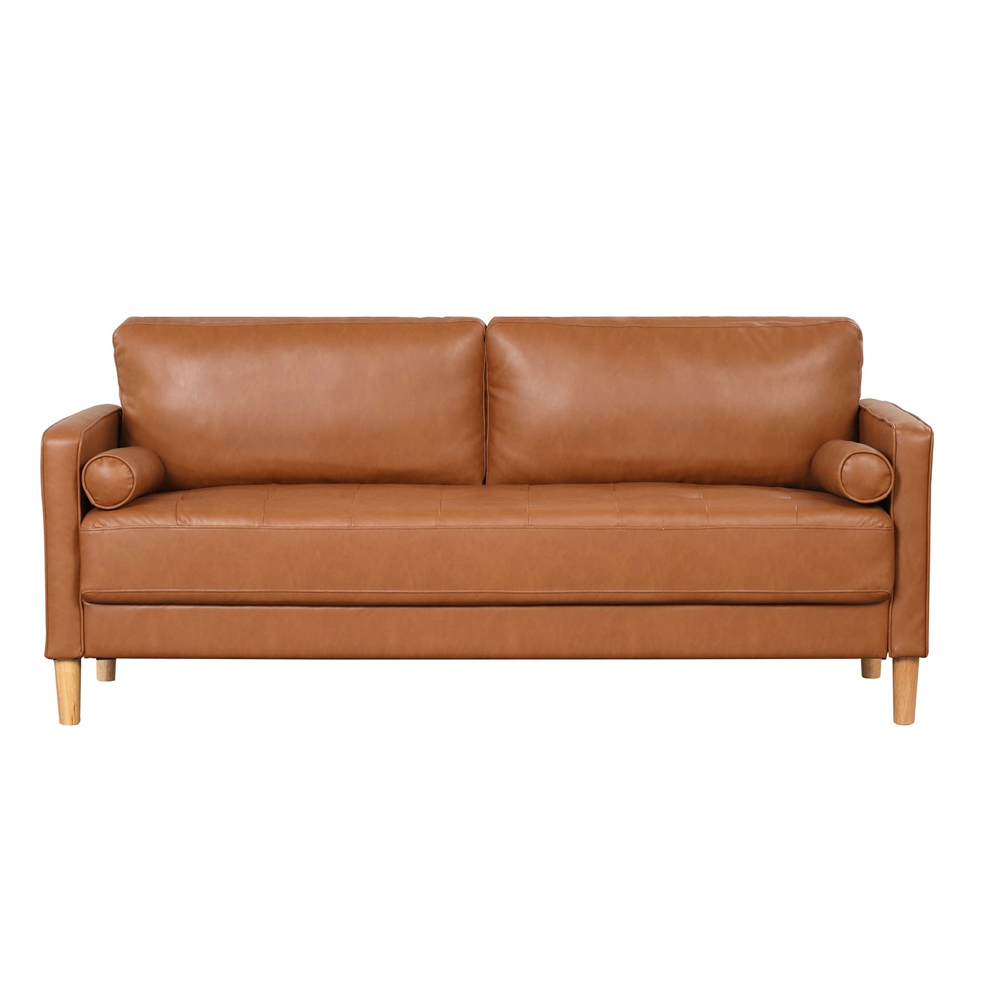 Studio Living® Lexington 75.6" Sofa, Mid-Century Modern, Pocket Coil Comfort, Easy Assembly, Vegan Leather, Carmel