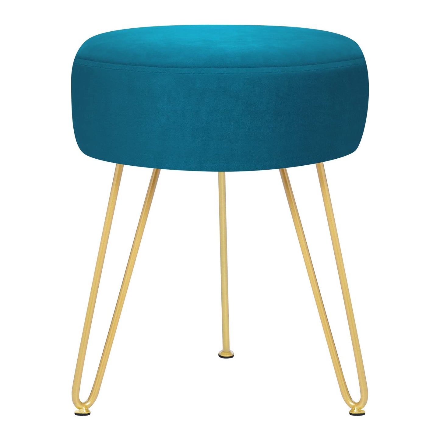 YOONIC Velvet Soft Modern Vanity Footstool -Round Footrest Stool Ottoman Side Table Seat Dressing with Golden Metal Leg and Sponge Filling,Upholstered Foot Rest for Living Room (Peacock blue2)
