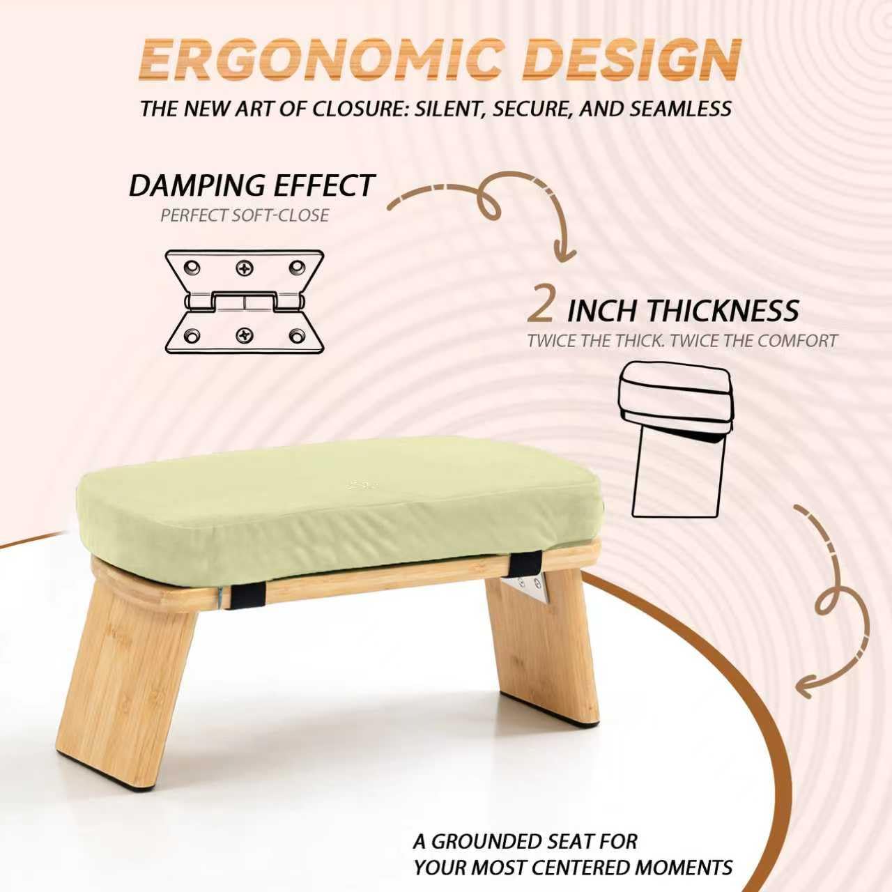 Estleys Meditation Bench, Bamboo Meditation Stool, Folding Kneeling Meditation Bench, Seiza Prayer Bench (Beige)